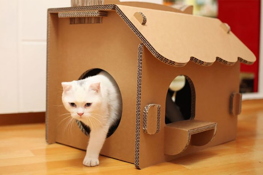 Картонный домик для кошки из коробки